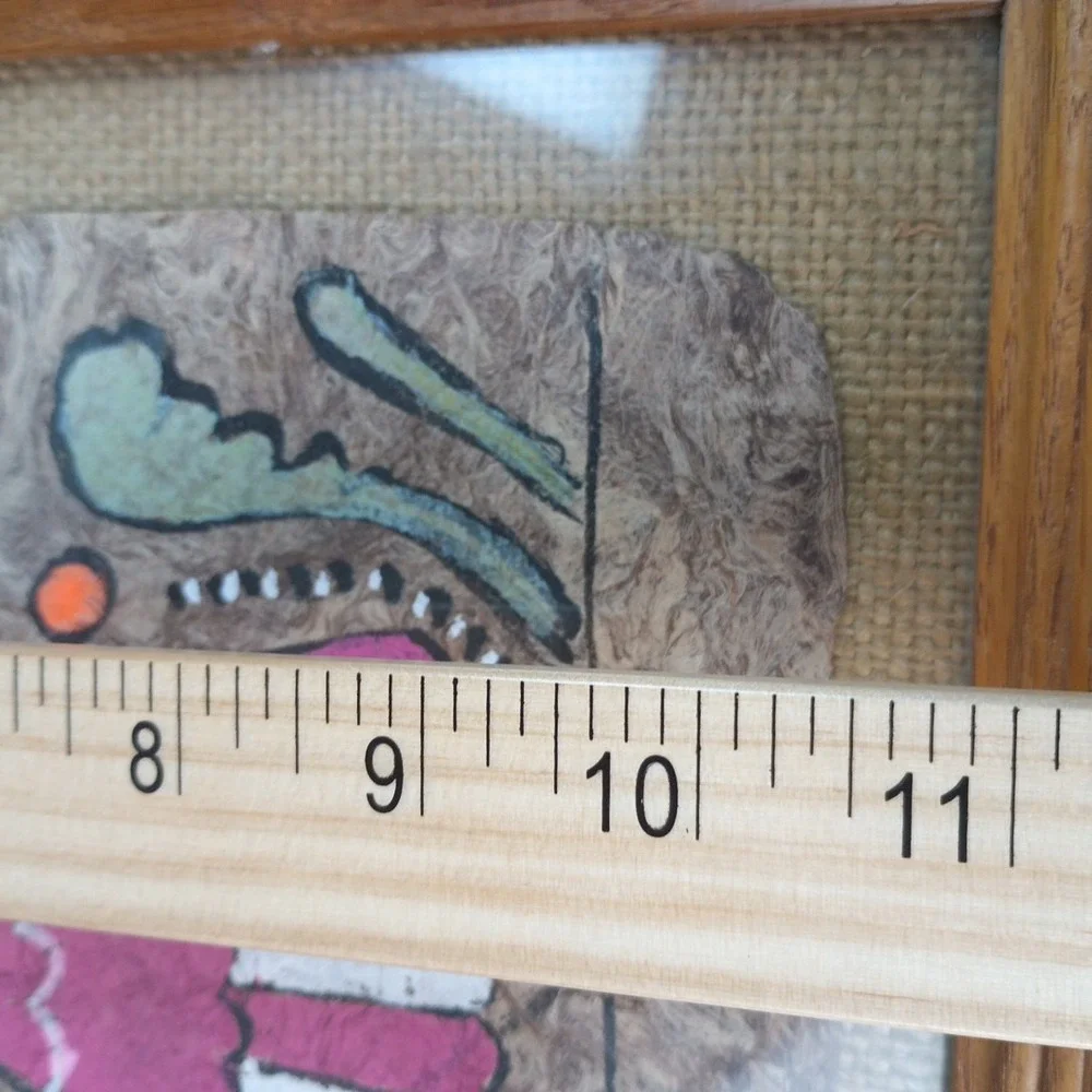 VTG Mexican Amate Bark Paper Folk Art Hand Painted Birds in Frame 18.5 x 14.5